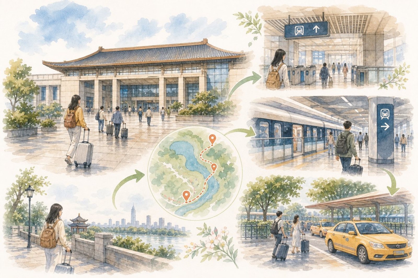 南京站路线手绘示意图