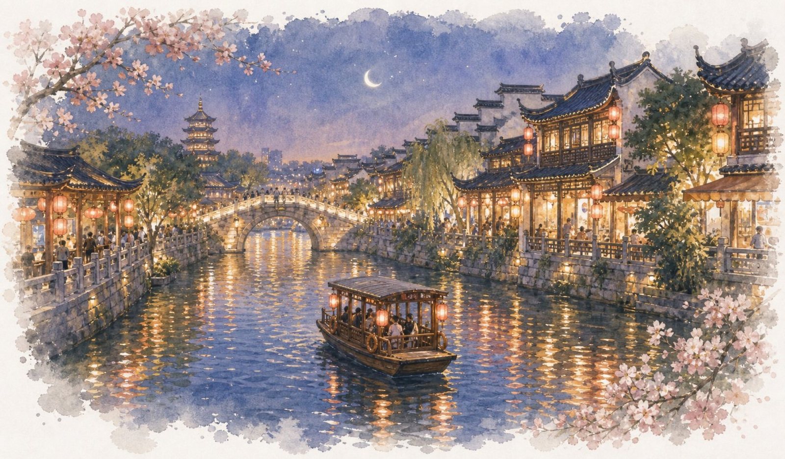 秦淮河夜游手绘示意图